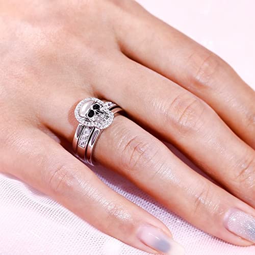 Jeulia Skull Engagement Ring Sets Sterling Silver Interchangeable Promise Eternity Band Rings Diamond with Cubic Zirconia Wedding Engagement Anniversary Promise Bridal Jewelry with Gift Box4