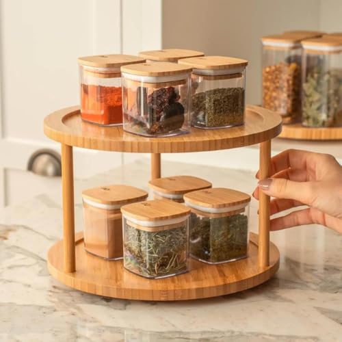 Organizador Giratório Bambu 2 Andares | Suporte Rotativo 360° par...