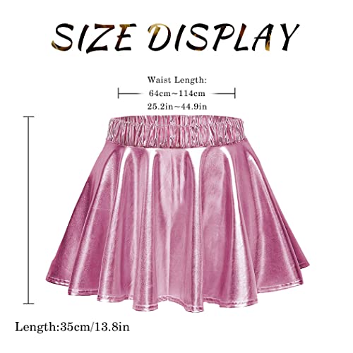 Nicute Shiny Metallic Skirt Casual Short Pleated Skirts A-Line Skater Skirt Dance Rave Costume For Women And Girls (A-Pink) #TOP1
