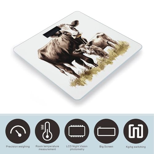 Balanza de baño digital con diseño de vaca y vidrio templado miniatura 3