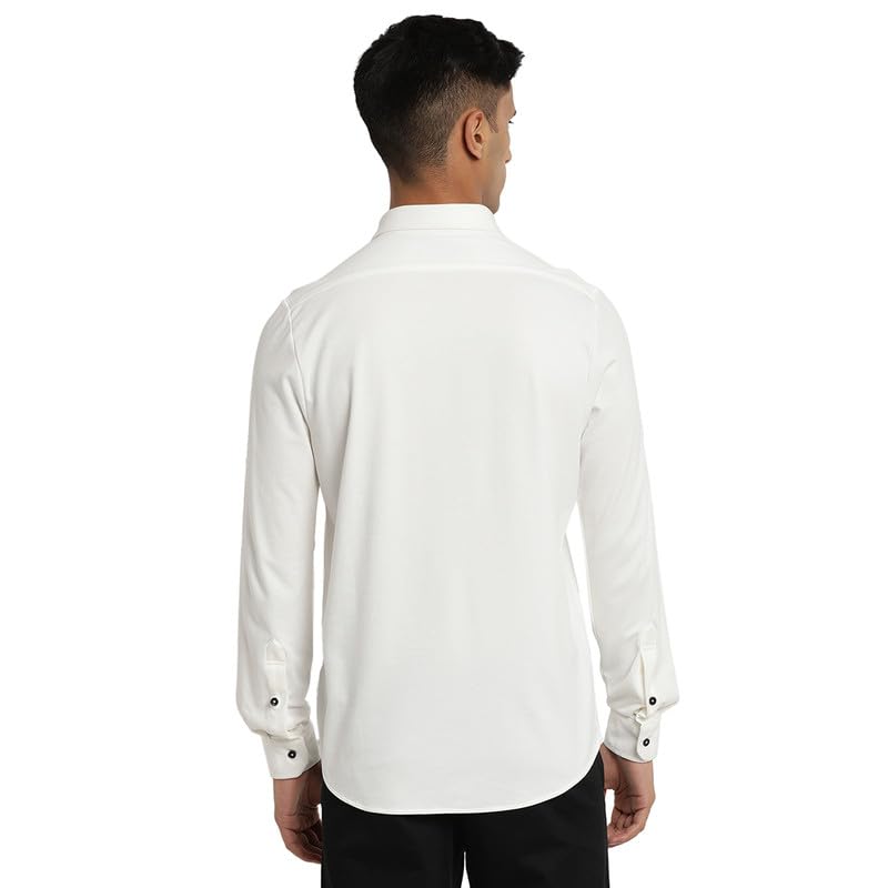 Image of Turtle Men White Knitted Printed Slim Fit Casual Shirts