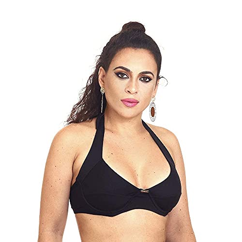 Top de biquíni plus size sem bojo meia taça Tamanho:XG;Cor:Preto