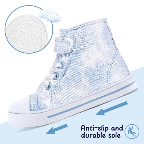 Image of K KomForme Toddler High Top Sneakers Canvas Shoes with Hook and Loops | Lightweight, Breathable