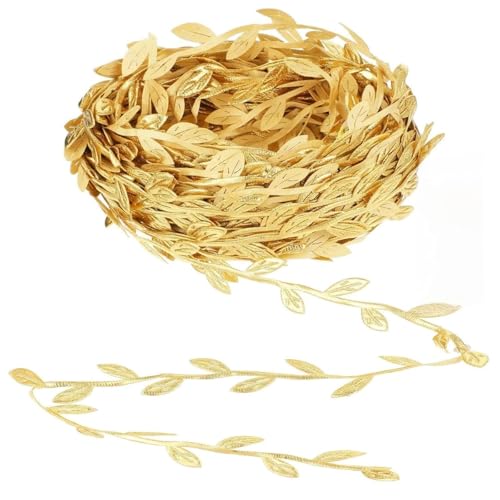 JOOTUEPO Lente Hojas Tiras Cinta de Regalo, 10 M Hojas de Vid Artificiales, Hiedra Artificial Guirnalda, Decoración de Serpentinas de Regalo Doradas, Vid de Hojas Artificiales para Bricolaje