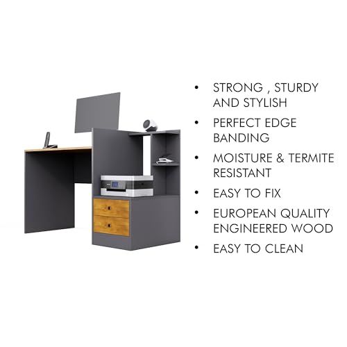 Image of Bniture Wooden Study Table for Home | Engineered Wood Study Table with Side Open Storage Area | Multi Purpose Computer Desk for Writing & Study | Laptop Table for Study Room | Slate Grey & Giant Wood
