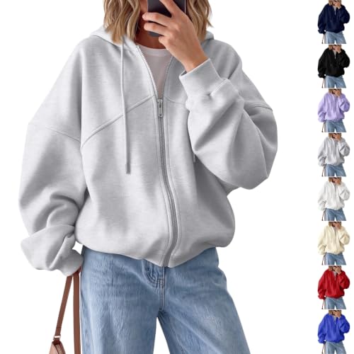Hooded Zip Up Sweatshirt Women Fleece Oversized Hoodie with Pockets - image 1