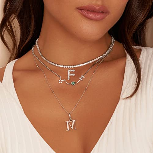 Letter Necklace 14k Gold Plated Tennis Chain Initial Choker Bling Iced CZ Diamond Necklace for Women4