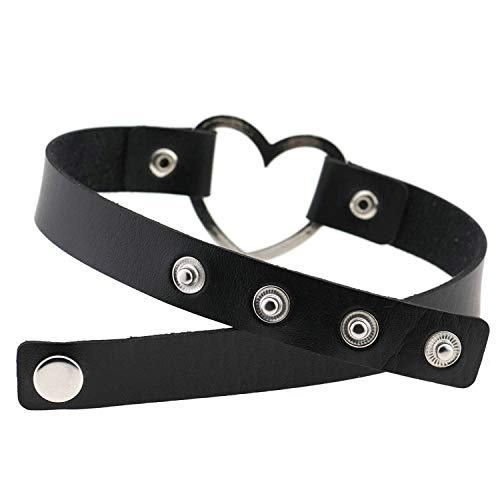JewelryWe Schmuck Damen Choker Halsband Halskette, Leder Legierung 33-40cm Erstellbare Punk Lolita Herz Collier Kette, Rosa Silber
