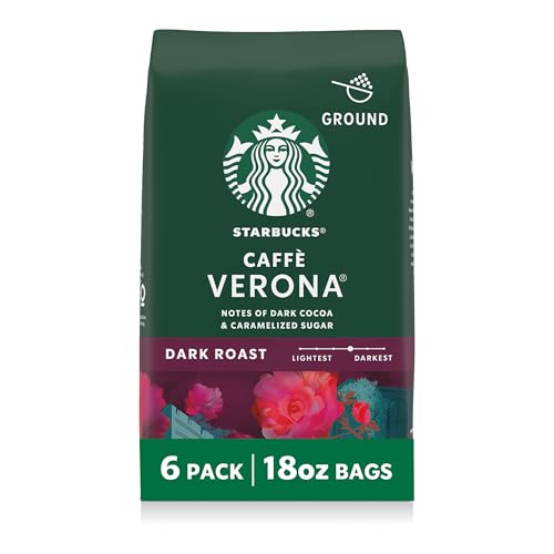 Image of Starbucks Ground Coffee, Dark Roast Hot or Iced Coffee, Caffe Verona, Six 18 oz Bags