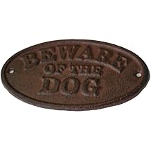 CAST IRON BEWARE OF THE DOG SIGN RUSTIC WALL DECOR 7"