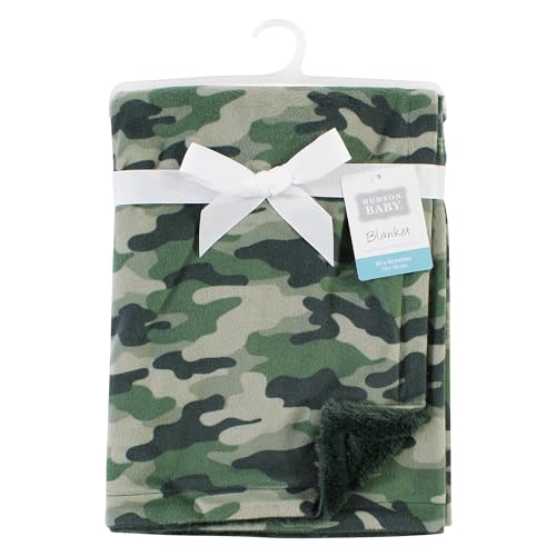 Image of Hudson Baby Unisex Baby Plush Blanket with Furry Binding and Back, Camo, One Size