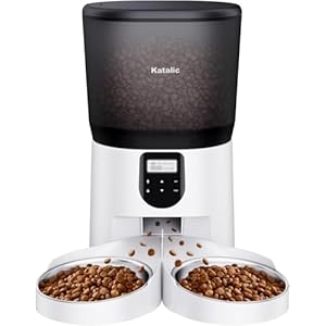 Automatic Cat Feeders for Two Cats, 6L/25.4cup Double Automatic Cat Food Dispenser with 2 Stainless Bowls,10s Meal Call and Timer Setting 20 Portions 4 Meals Per Day,Pet Feeder for Cat and Dog PF04