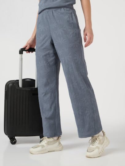 Image of TECHNOSPORT Women Textured Straight Fit Trackpants for Casual Wear, Travel Wear, Gym Wear