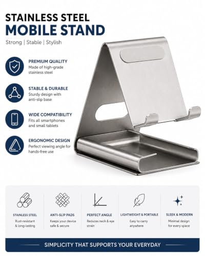Image of Glangeh Universal Mobile Holder Stand with Stainless Steel Body, Anti Skid Design, Light Weight for All Smartphones, Tablets