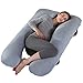 Almohada de Embarazo, Almohada de Cuerpo Completo con Forma de U Grande, 100% algodón con Funda de Terciopelo reemplazable y Lavable para Dormir y Alimentar, 70 x 145 cm Gris (Gris)