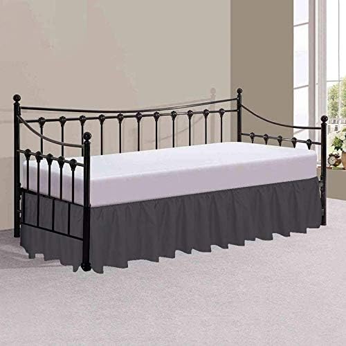 Natural Cotton Grey Crib Bed Skirt Dust Ruffle, Nursery Crib Toddler Bedding Skirts for Baby Boys or Girls, 14" Drop Four Side Coverage