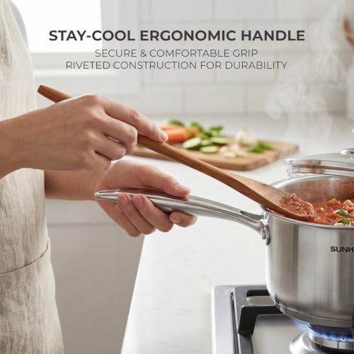 Image of Sunhouse: Stainless Steel Saucepan - Advanced: 2 Quart - Tempered Glass Lid, 18 /10, 3-Ply Bottom, Round-Edge Pot, All Cooktops, Oven-Dishwasher Safe