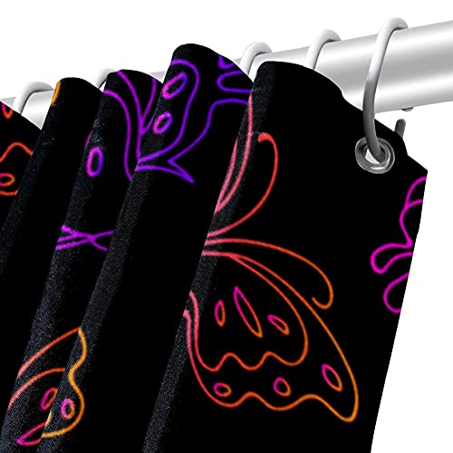 Rideau de douche papillon noir textile de qualité supérieure avec anneaux