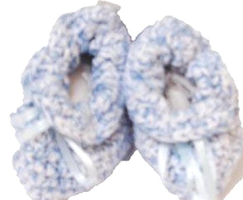 Crocheted Very Soft Blue Chenille Pair of Booties for New Born Boys