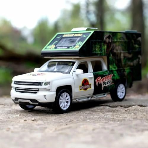 Image of DEUSON ECOM Die Cast Metal Car Jurassic Dinosaurs World 1:32 Diecast Car Model Transport Truck Light Sound Openable Door Pull Back