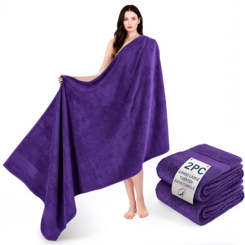 Image of Cotton Paradise 100% Cotton Turkish Towel Set, Soft Absorbent Quick Dry, 2 Piece 35x70 Bath Sheet Set, Violet Purple