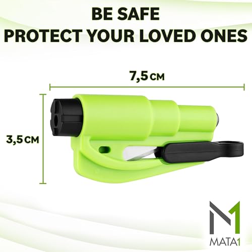 Emergency Hammer, Seat Belt Cutter & Keychain - 2 Pack, Green - 3-in-1 Car Safety Escape Tool - Window Glass Breaker - by Mata1