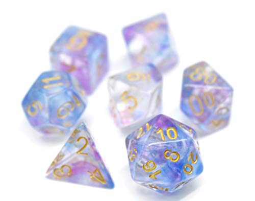 HD Dice Set DND Polyhedral Dice for Dungeons and Dragons D&D RPG MTG Pathfinder Role Playing Game Table Games Dice Double Color Transparent Swirl Dice (Purple Blue) - Thumbnail 7