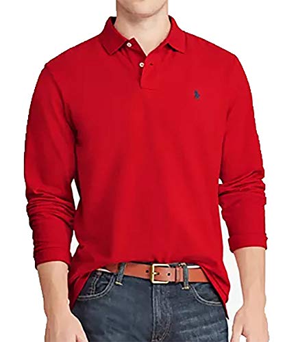 POLO RALPH LAUREN Men's Long Sleeve Mesh Polo Shirt (Large, RL Red)