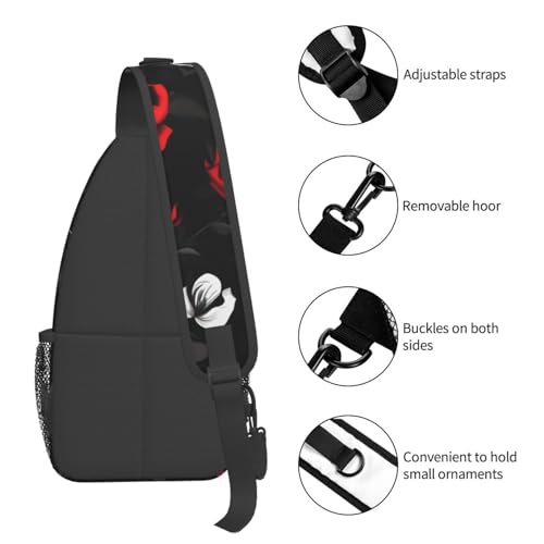 Mochila cruzada con estampado de rosas negra blanca y roja miniatura 5