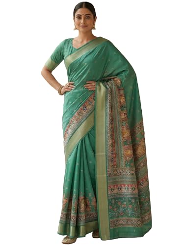Image of AKHILAM Women's Cotton Silk Floral Printed Saree With Unstitched Blouse Piece (VAISHALI101 SU Parent)