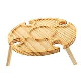 FUNOMOCYA Mesa Portátil para Picnic de Madera Natural Soporte para Vino al Aire Ligera y Resistente para Playa Jardín y Festivales
