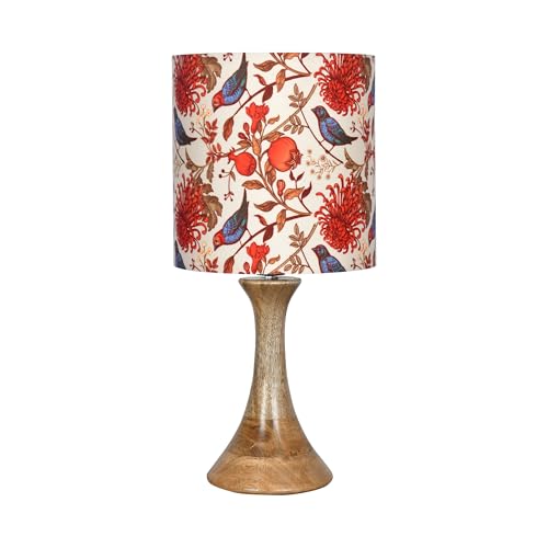 Image of Homesake Rustic Wood Table Lamp Bedside Wooden Desk Lamps for Living Bedroom Study Night, House Warming Diwali Gift, Fabric Shade (Red)
