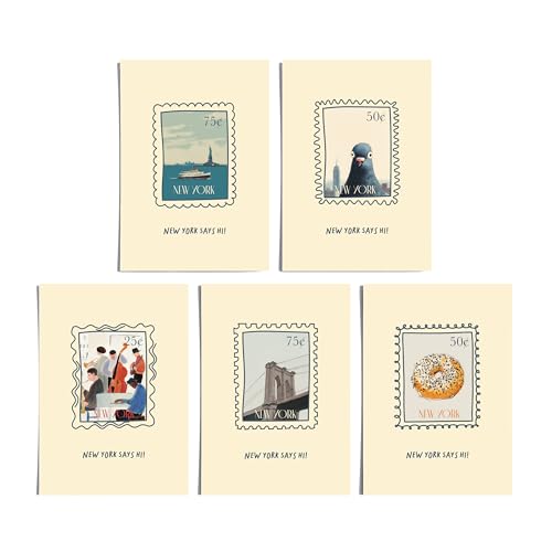 New York Watercolor Postcard Set, NY Says Hi, Unique NYC Travel Gift And Souvenir, New York Stationery Gift Set, 4x6 Postcards (Set of 5 Cards)