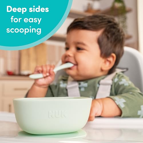 Image of NUK Silicone Baby Tableware Bundle, Includes 1 Plate, 1 Bowl, 1 Cup, & 1 Spoon, Durable Suction Feature Helps Reduce Spills, Microwave-Safe, BPA-Free