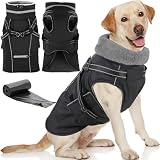 Doglay 2 in 1 Dog Coat with Harness Built-in, Waterproof Dog Winter Jacket with Pocket & Poop Bags, Reflective Adjustable Pet Winter Coat for Small, Medium, Large Dogs - Black, L