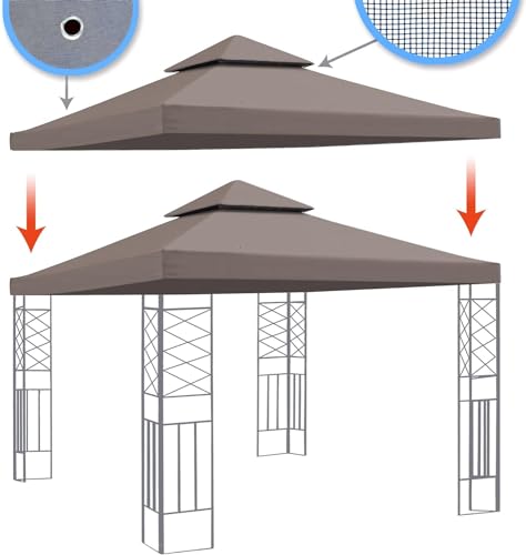 Upgraded 10'x10' Replacement Canopy Top Cover Only for Double Tiered Gazebo Tent, Outdoor Patio Garden Canopy (Taupe)  
