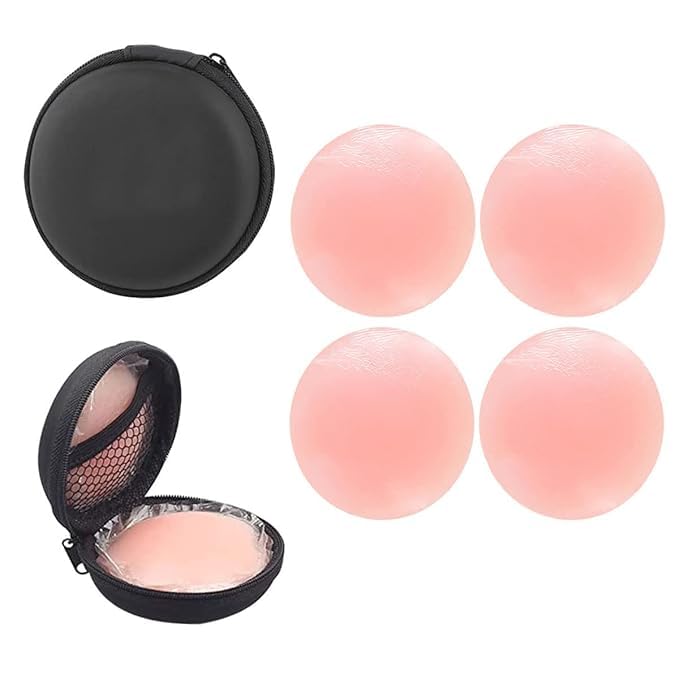 Pasties for Women 2 Pair Nipple Covers Reusable Adhesive Silicone with Case.No Show Bra for Women.