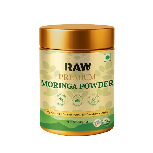 RAW Organic Moringa Powder (100g) – 100% Organic | USDA Certified| Vegan Superfood for Immunity, Ene...