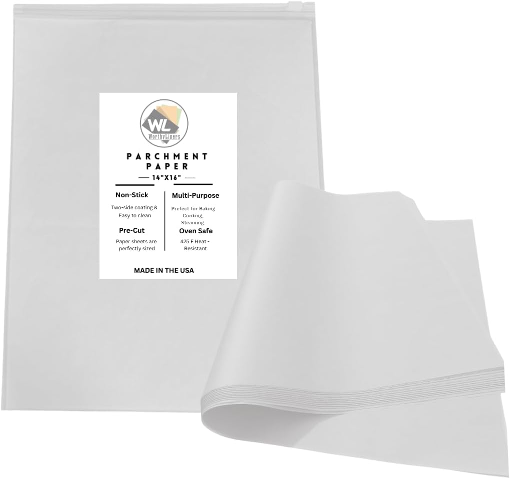 14" X 16", 100 Pack Parchment Paper Pan Liner - Sheets for Baking Cookies, Cooking, Frying, Air Fryer - Made in USA
