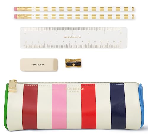 kate spade new york Estojo para caneta e lápis com material de escritório, bolsa com zíper inclui 2 lápis, apontador, borracha e régua (faixa de aventura)