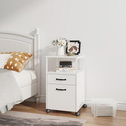 Relaxdays Kontener na kółkach, 2 szuflady, regał wiszący, nowoczesny design, (wys. x szer. x gł.): 66,5 x 42 x 44 cm, wąska szafka na akta, biała