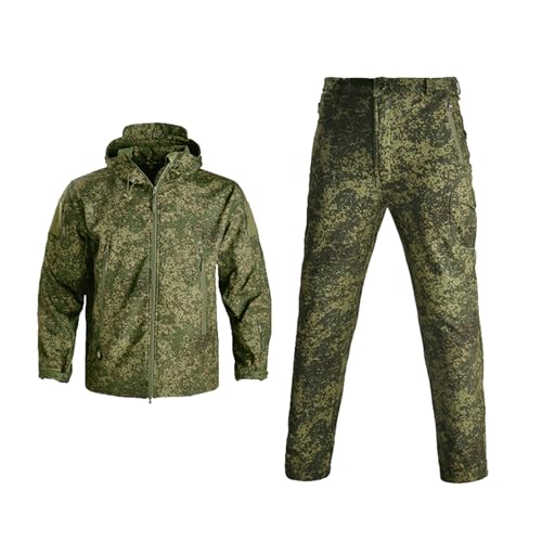 Men's Tactical Jackets Softshell, Outdoor Camo Hooded Coat, Hiking Hunting Jacket, Waterproof Warm(Russian camo_S)