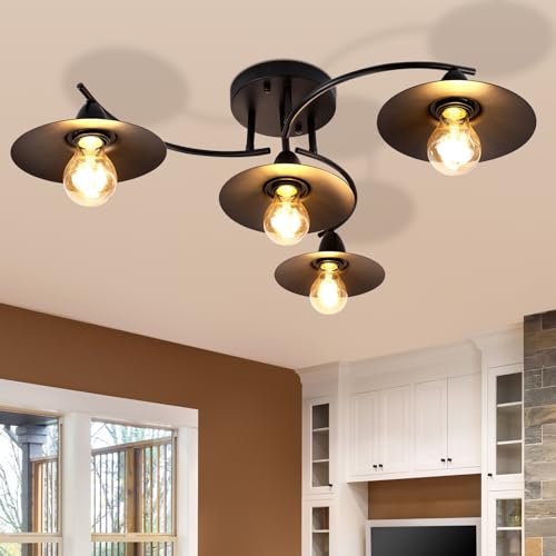 GBLY Deckenlampe Vintage Deckenleuchte E27 Retro Schwarz Wohnzimmerlampe 4...