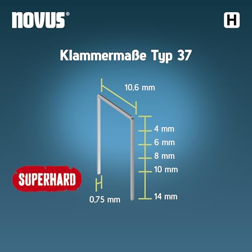 NOVUS TOOLS Feindrahtklammern 6 mm superhart für Hammertacker, 5000 Tacker-Klammern vom Typ 37/6, Großverpackung, Heftmittel für Stoffe und Gewebe