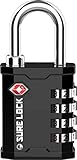 SURE LOCK TSA Accepted Heavy Duty Big Combination Luggage Padlock for Gun Cases, Transporting Equipment Cases in Trade Show, Music and Medical Industries (1, Black)