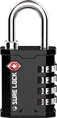 SURE LOCK TSA Accepted Heavy Duty Big Combination Luggage Padlock for Gun Cases, Transporting Equipment Cases in Trade Show, Music and Medical Industries (1, Black)