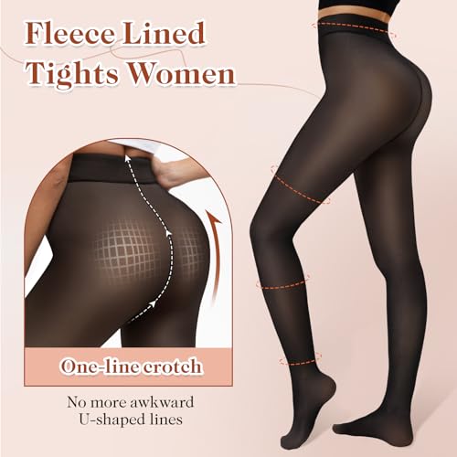 Bebila 2 Pairs Fleece Lined Tights Women Thermal Leggings Sheer Pantyhose Fake Translucent Warm Winter Tight2