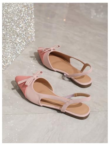 Image of OYOANGLE Women's Color Block Bow Pointed Toe Slingback Flat Sandals Work Office Dressy Shoes