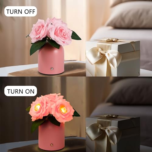Image of Flower Lamp Gifts for Birthday Christmas Valentines Mothers Day Gifts for Women Mom Grandma Girlfriend Friend Wife Anniversary Birthday, Bedroom Bar Coffee Shop Decor (Rose-Pink-Flower)