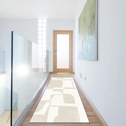 Alfombra de pasillo beige 60x100 cm abstracta y lavable para decoración 6